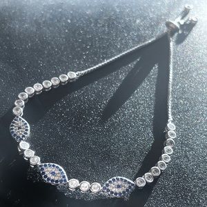 Lucky Triple Hamsa Bolo Bracelet Sterling Silver and Sapphire, Adjustable